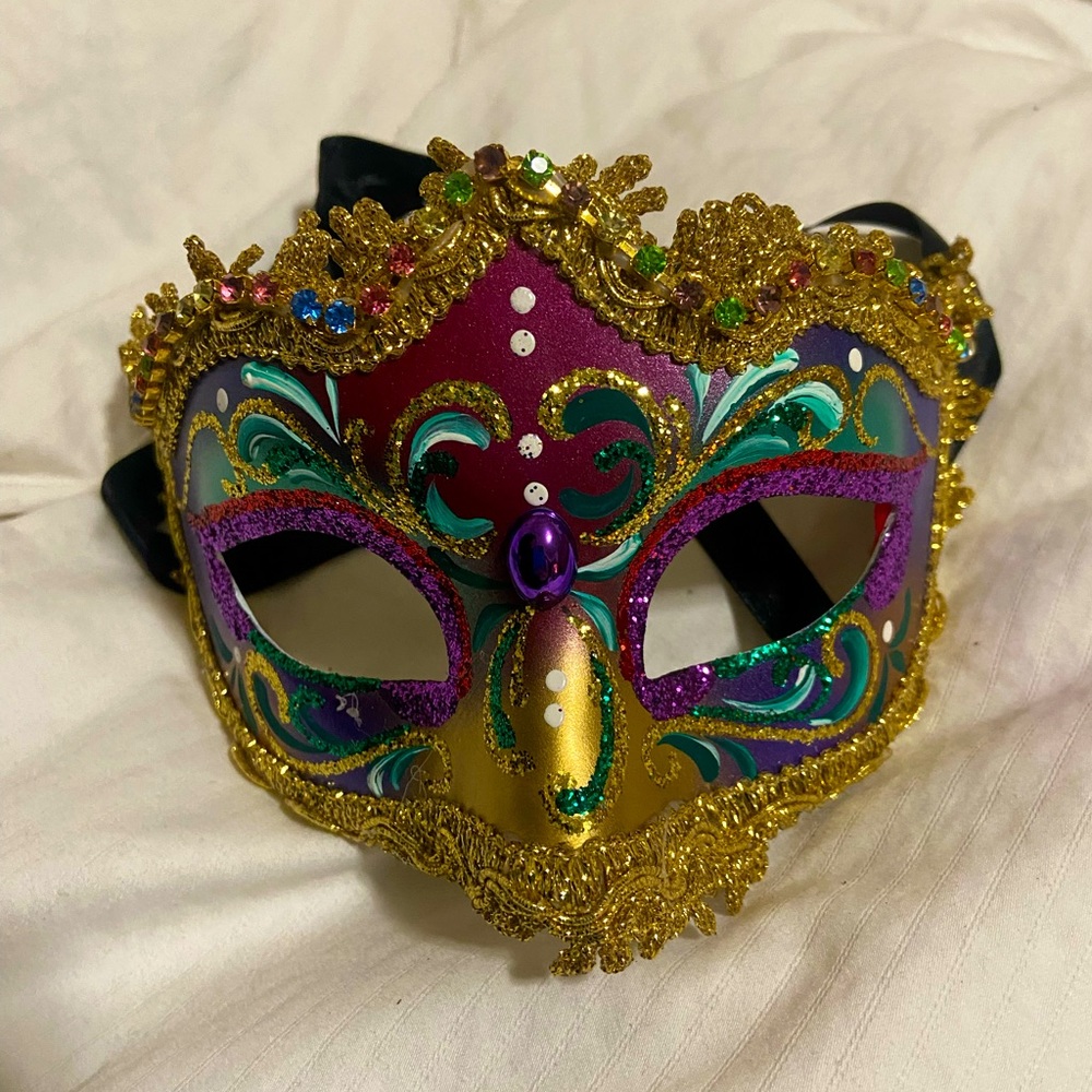 Pier 1 Imports Masquerade, Mardi Gras Venetian Mask Hand Painted, Signed Italy